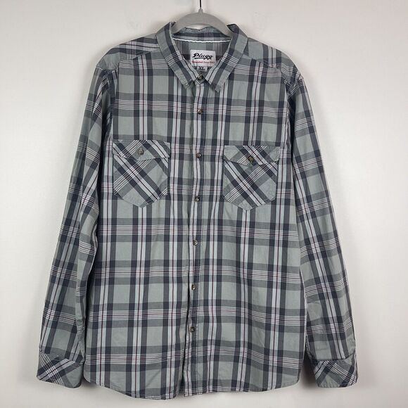 Plugg Mens Button Up Shirt XL Green Gray Long Sleeve Plaid Chest Flap Pockets - Picture 1 of 8